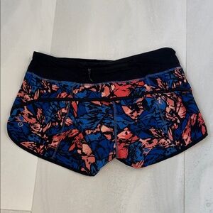 Lululemon Speed Short Women's Blue and Coral Patterned Shorts